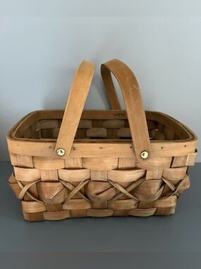 Vintage Woven Wood Basket with Handles